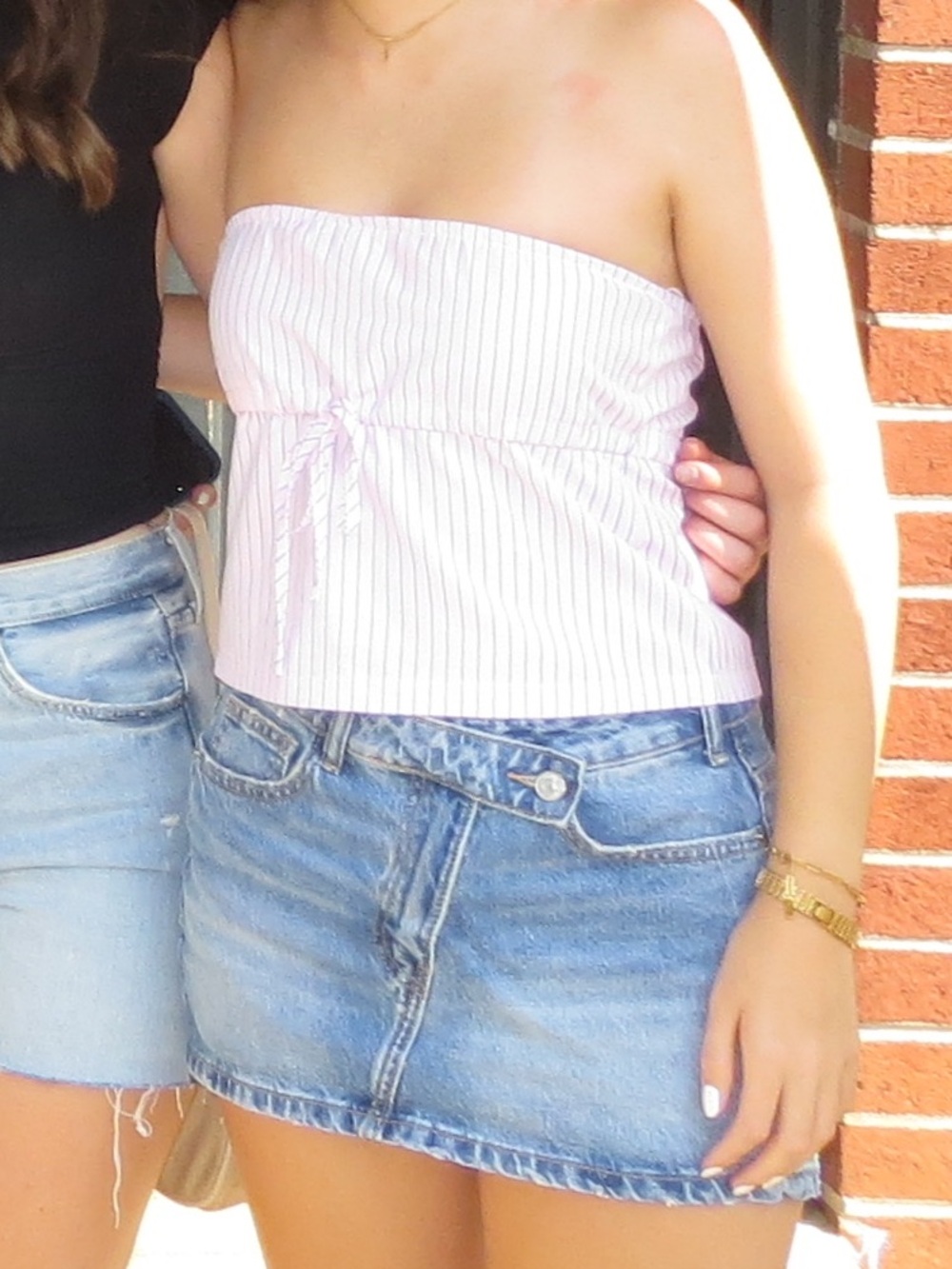 Edikted Pink and Blue Striped Tie-Front Cami